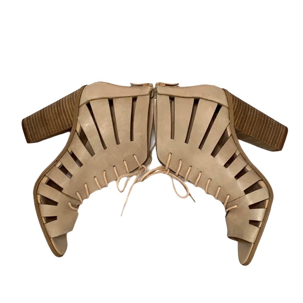 Tan Faux Leather Caged Lace-Up Booties 8 - Picture 3 of 12